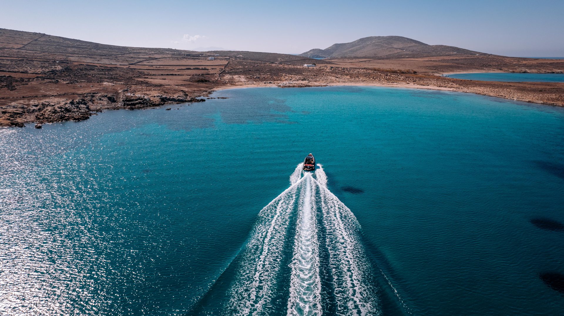 Apollon private boat aerial view Mykonos
